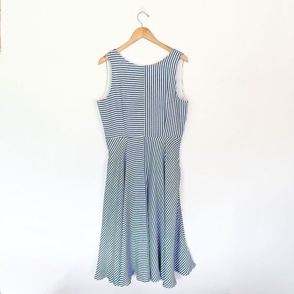 Marella Women’s Blue and White Striped Sleeveless Modest Neckline Midi Maxi Dres - Picture 2 of 13